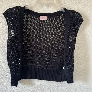 Oh Yes loose Knit Sequin Cropped Cardigan Women’s Small Black Party Layer Y2K